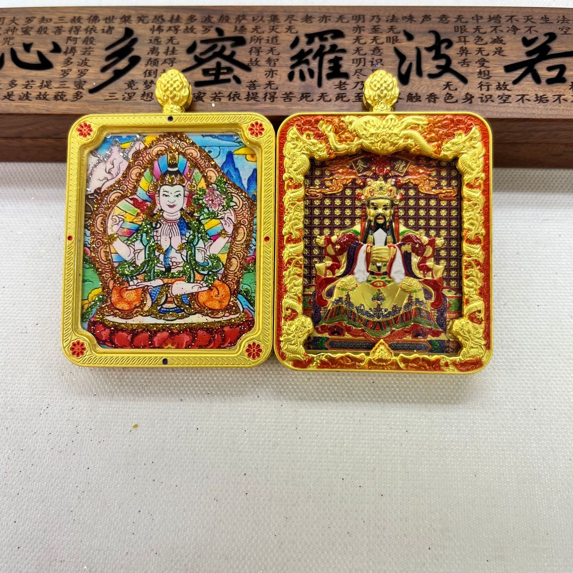 五台山唐卡浮雕双面款立体龙五爷吞金兽双面唐卡前世今生项链吊坠详情3