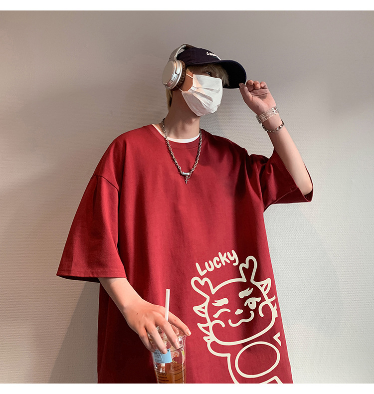 短袖t恤男夏季2024新款卡通印花纯棉半袖宽松潮流情侣休闲体恤衫详情14