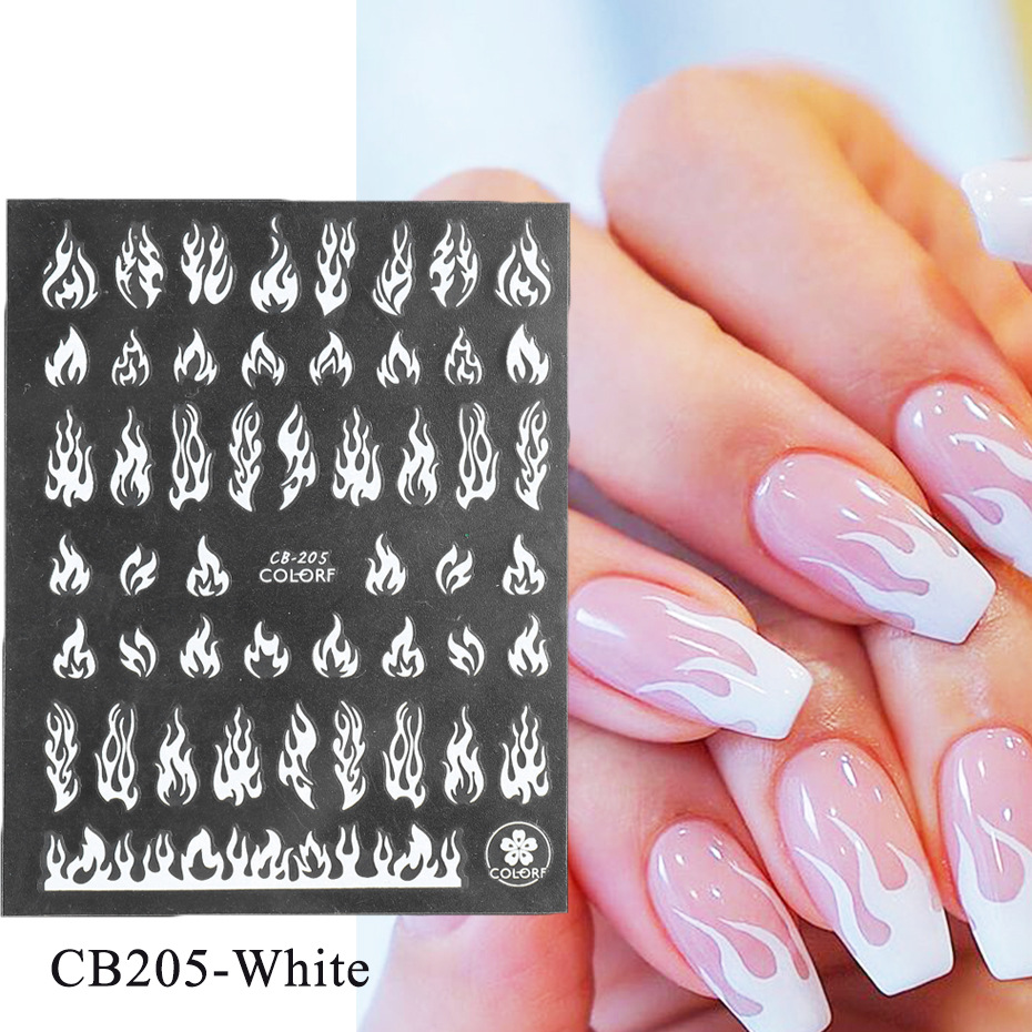 Cross-border new nail stickers, Instagram black, white, gold and silver flame self-adhesive stickers CB series nail stickers nail shanilak pic 5