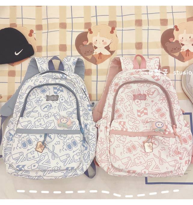 Japanese-style schoolbag for girls, Instagram, niche Harajuku graffiti design backpack, large-capacity backpack for junior high school, senior high school and college students pic 14