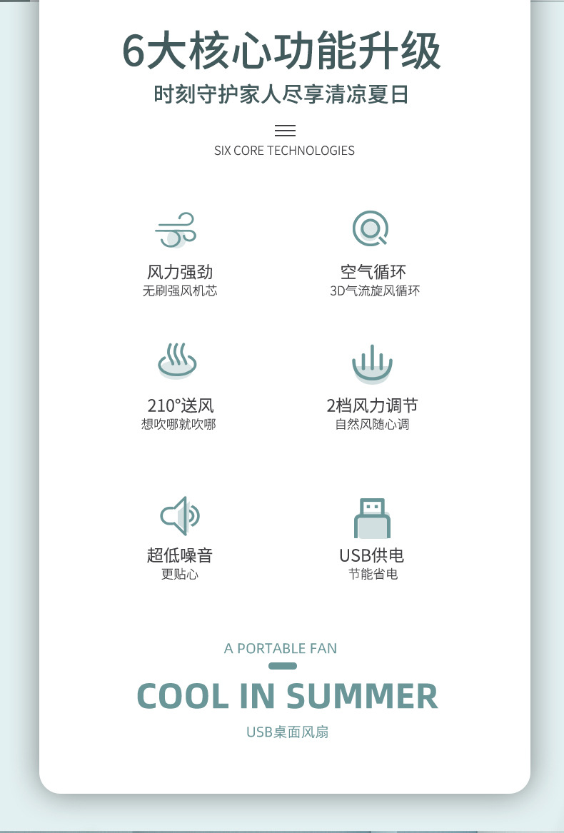 USB桌面小风扇学生宿舍迷你便携风扇充电台式办公室风扇礼品代发详情2