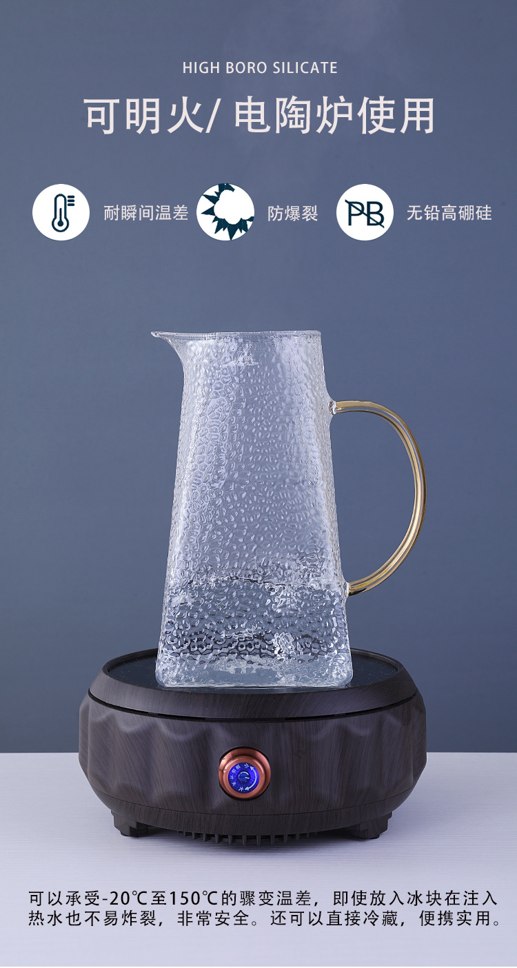 Wholesale of thickened glass hammer-textured cold water kettles, high borosilicate heat-resistant explosion-proof cooling water kettles, cups for drying boiled water and juice jugs pic 5