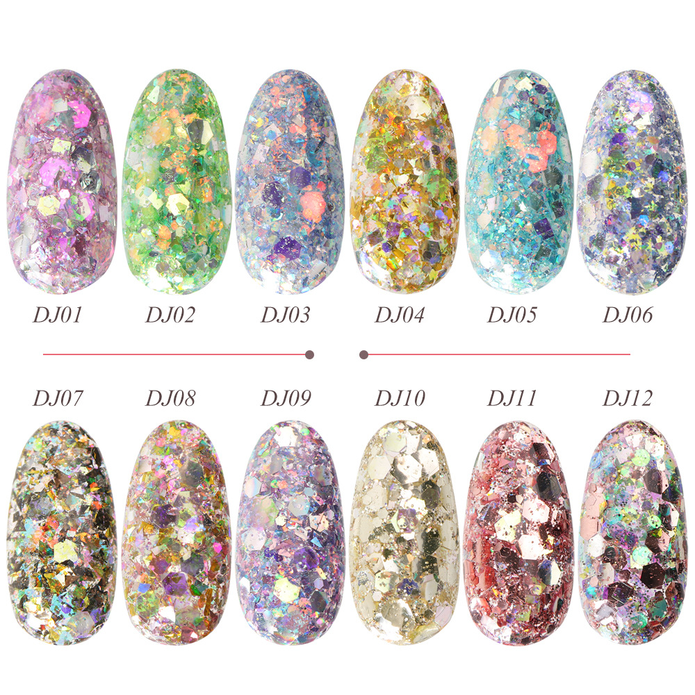 Nail polish glitter with 12 grids, iridescent glitter sheets, mermaid mixed pieces, and nail sequin decoration pic 7