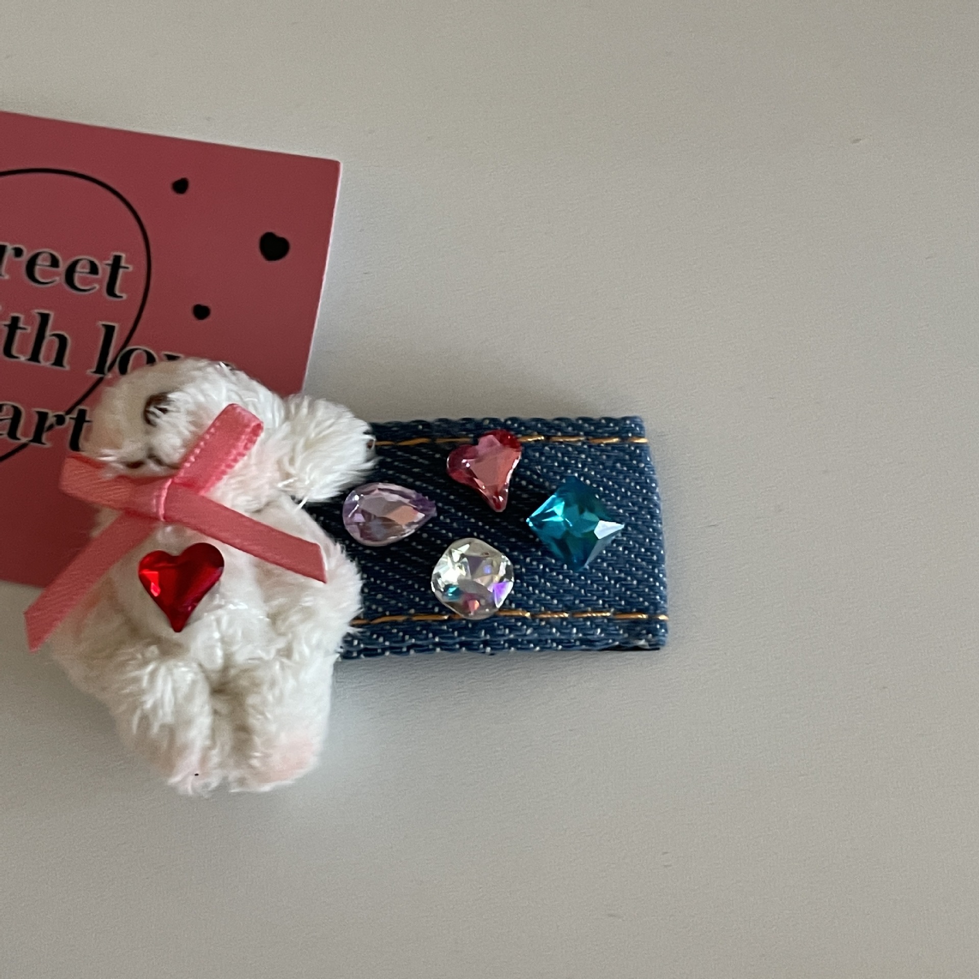 Cute plush rabbit bear denim hair clip, ins high-end colored diamond, sweet, cool, soft and cute girl large hair clip and hair accessory pic 2