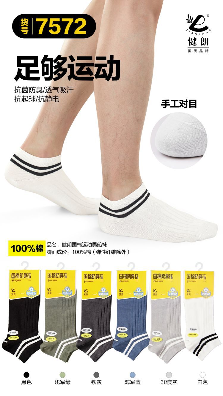 健朗春夏款男袜精梳棉船袜薄款透气隐形袜吸汗防臭广东袜盒装详情25