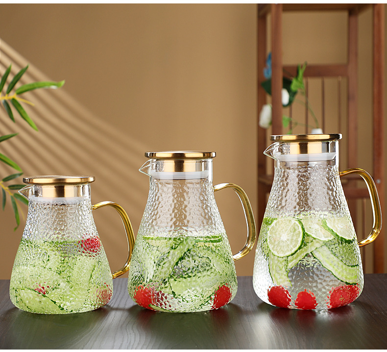 Hot-selling glass high-temperature resistant cold water kettle, household summer large-capacity tea brewing teapot, anti-drop hammer-patterned bottle, cold water cup pic 19
