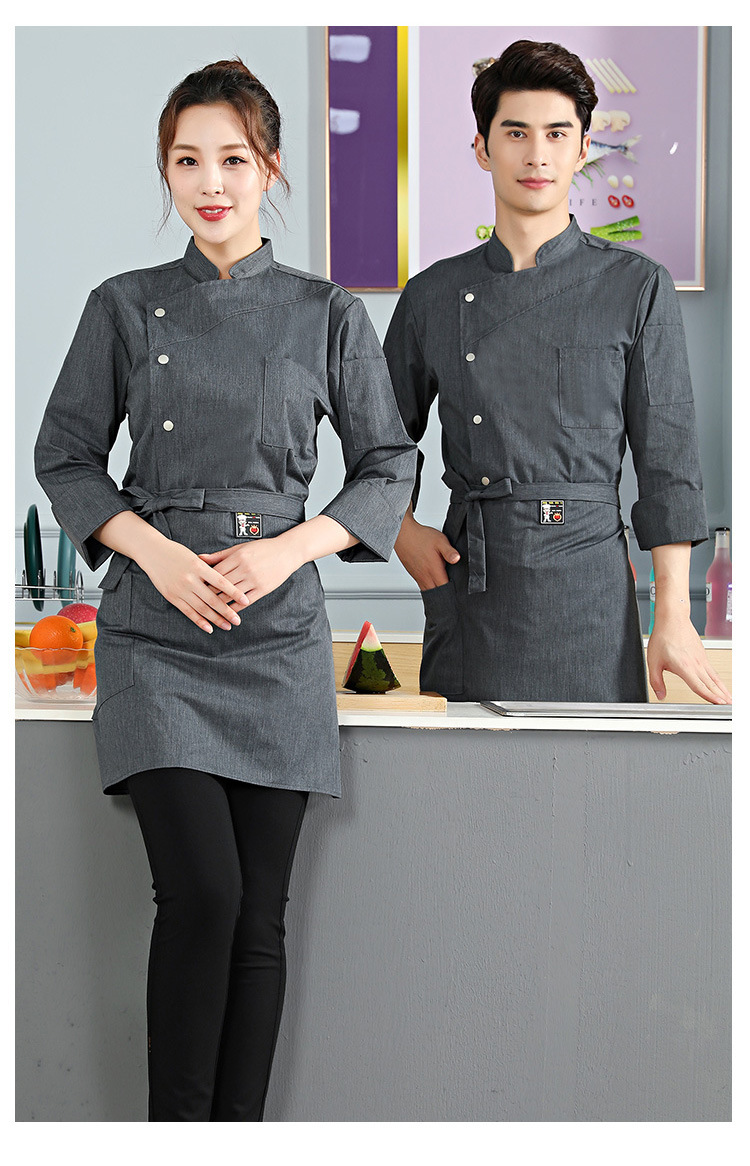 酒店厨师工作服男女长袖短袖秋冬款后厨房烘焙厨师服套装印字LOGO详情15