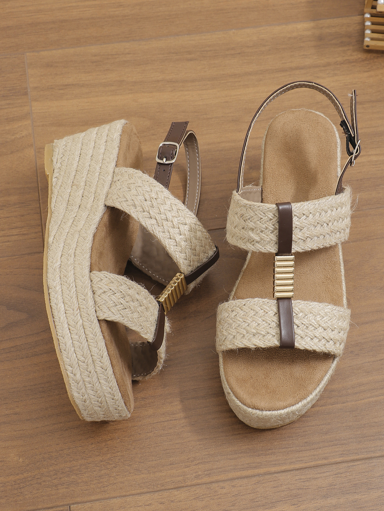 流行夏季新款欧美大码麻绳编织坡跟女士凉鞋欧美大码43现货亚马逊详情8