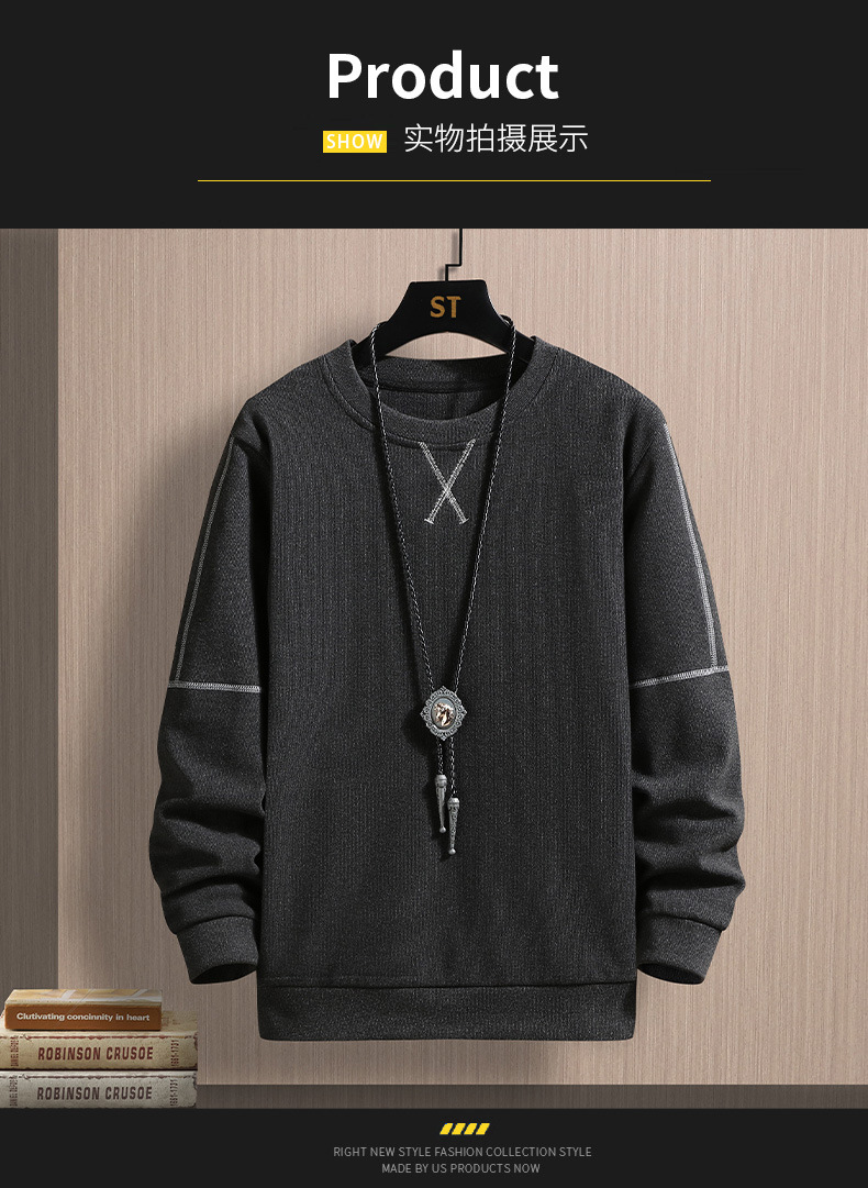 2022 Autumn/Winter new double-sided German fleece long-sleeved T-shirt for men, Korean-style trendy fleece hoodie, casual top for men pic 8