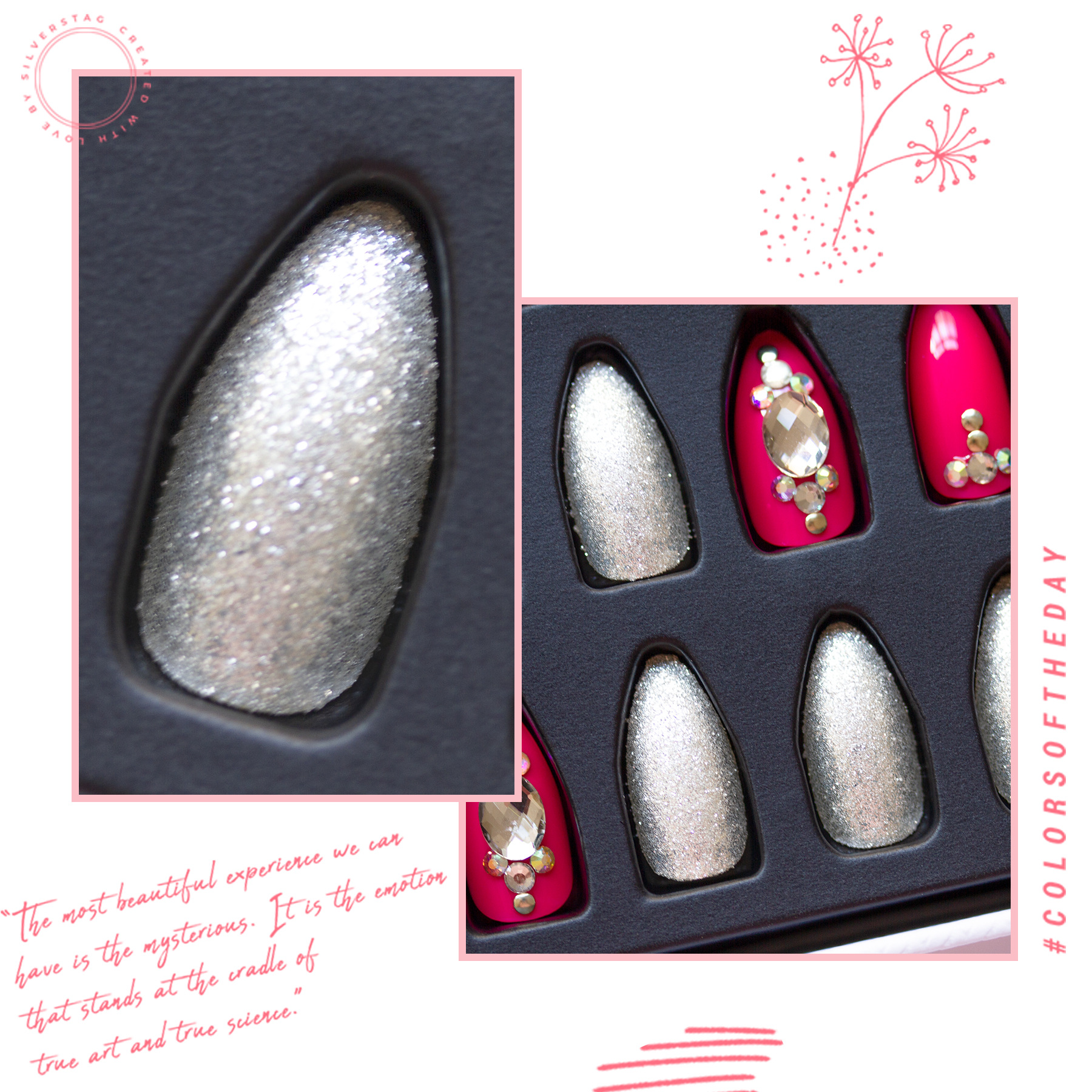 24-piece pointed-head bride wearing nail jewelry, false nail patches, scallion powder with diamonds and adhesive back nail patches gift box toolkit pic 34
