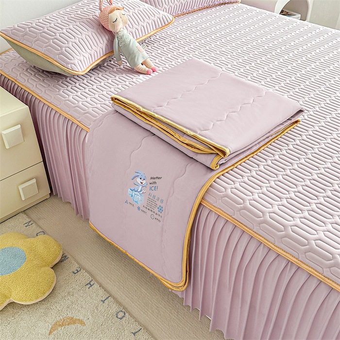 Thai solid-color cool silk latex bed skirt style cool mat four-piece set, air-conditioned quilt, soft cool mat, cool mat, summer cool quilt pic 16