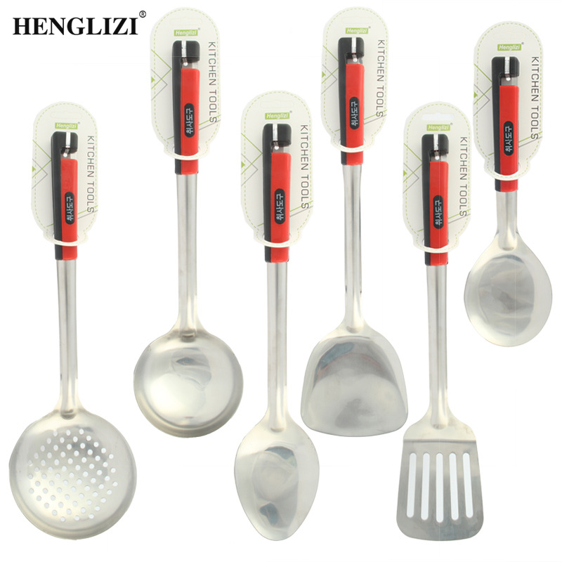 Cross-border household stainless steel spatulas, soup spoons, frying spatulas, strainers, non-stick pans, and colorful square handle kitchenware pic 14