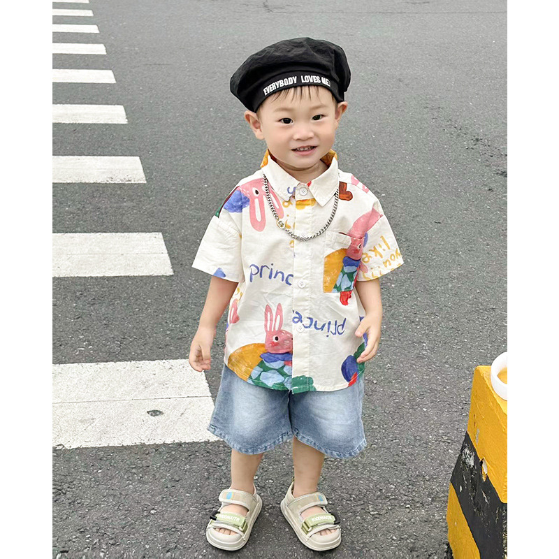 男童花衬衫短袖2024夏季新款儿童宝宝洋气翻领衬衣小童男孩潮上衣详情14