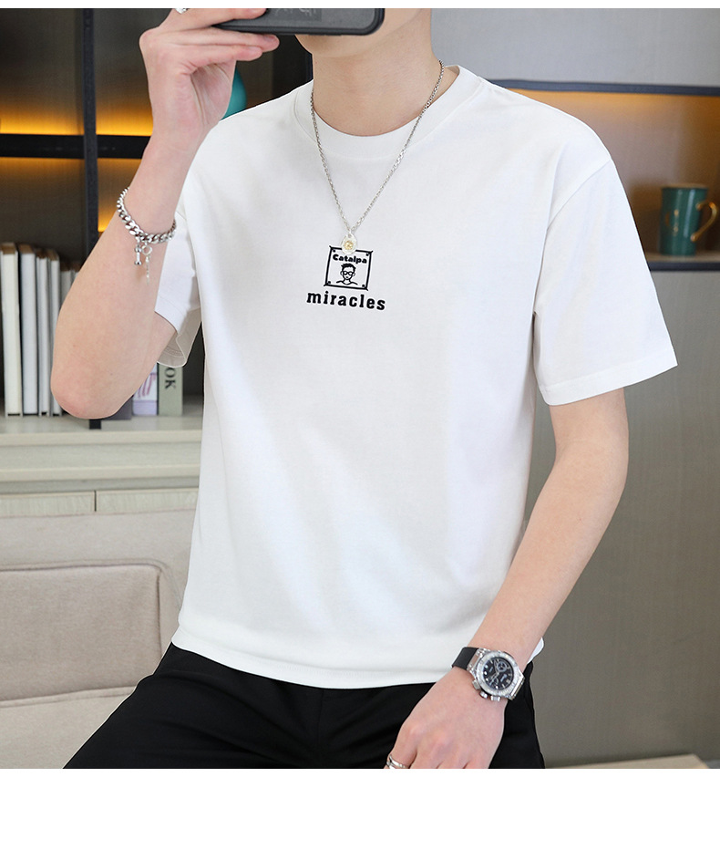 青少年潮流体恤2024夏新款男士短袖T恤阔版休闲字母印花男短T恤详情11