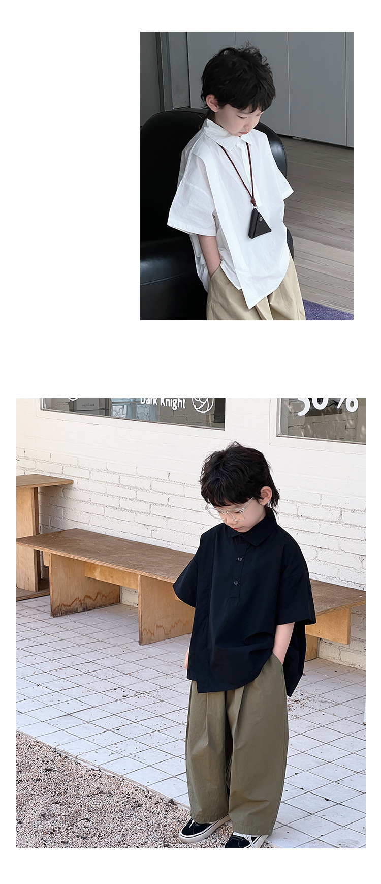 儿童夏装男童短袖白衬衫2024夏季新款衬衣小男孩帅气宽松上衣批发详情4