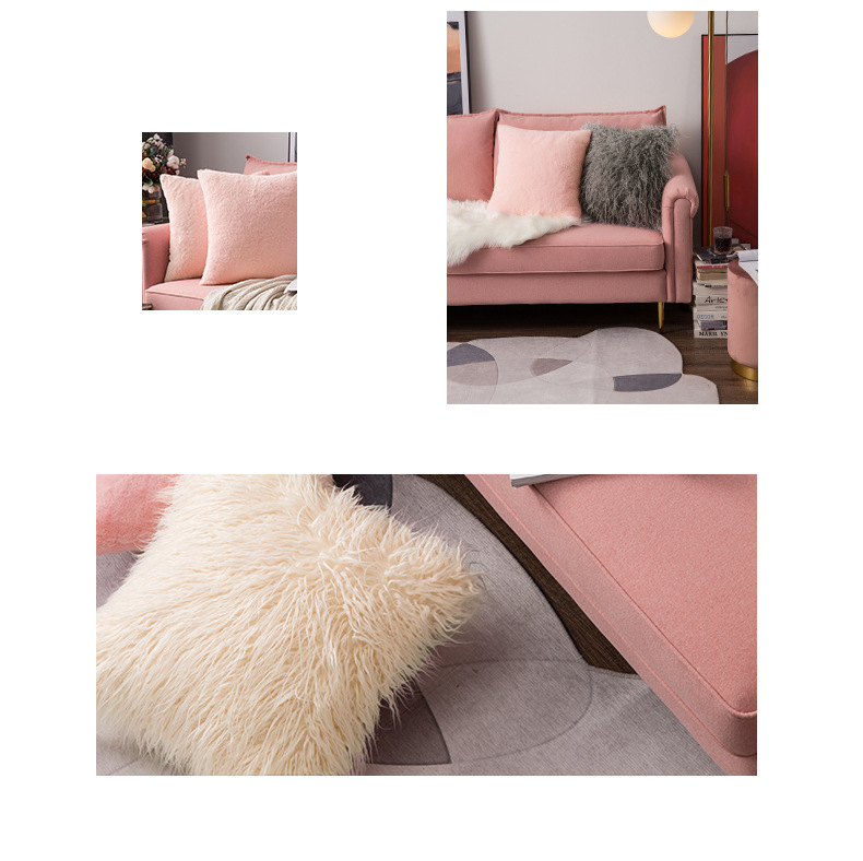 The rabbit fur grey and pink Christmas pillowcase is cute and girlish, with an ins style plush long hair pillow on the bed in the bedroom pic 18