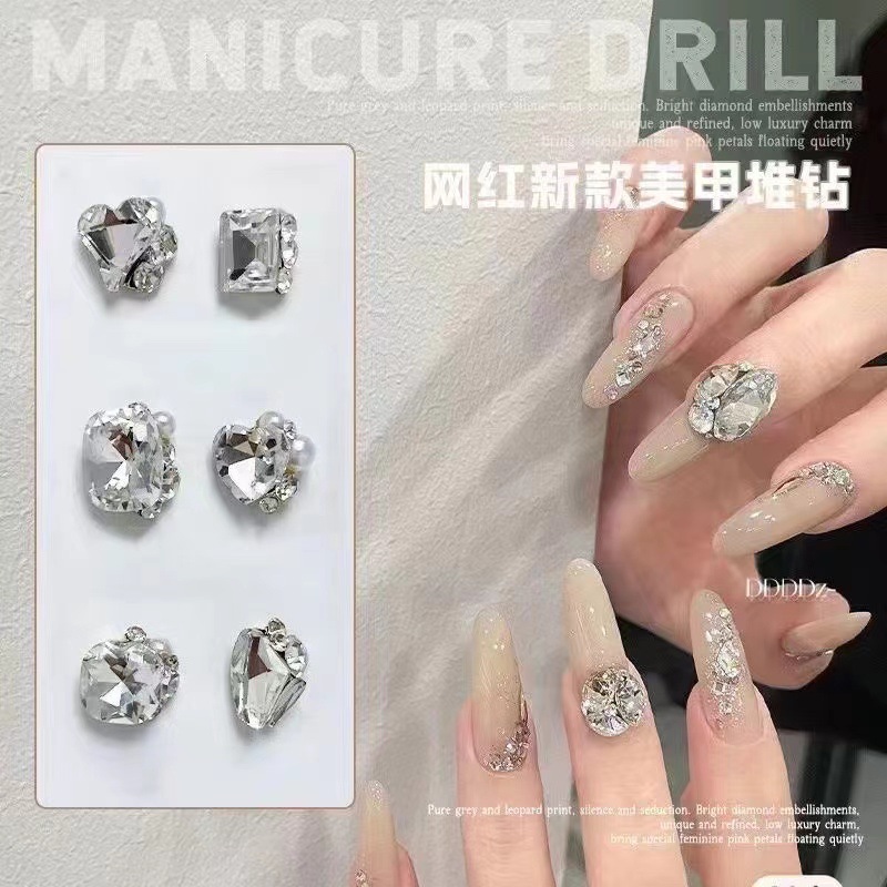 New nail art pile diamond finished product: asymmetrical rectangular heart, fat square axe diamond, super shiny, light luxury, versatile pearl crystal diamond pic 7
