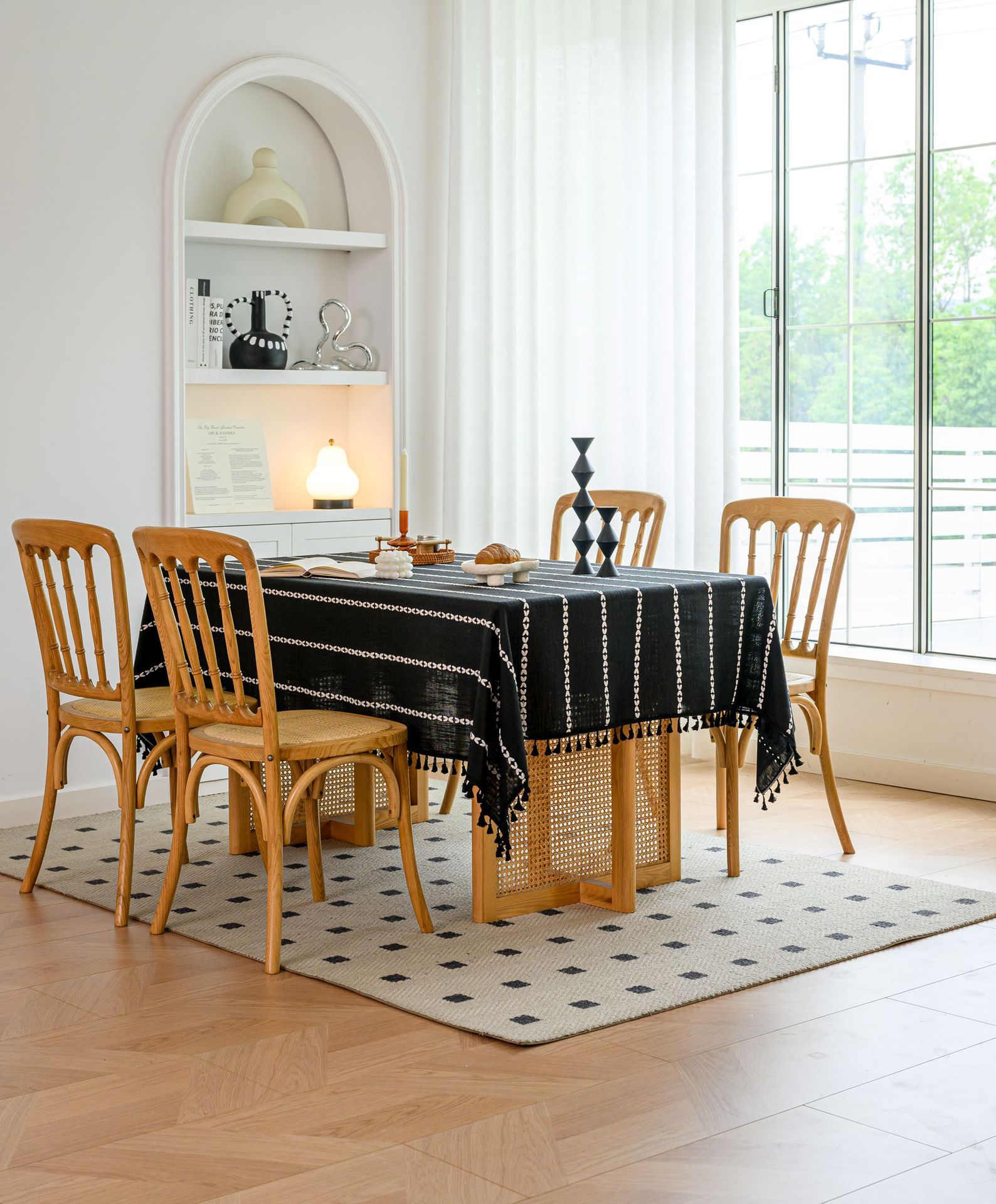 Cross-border three-dimensional embroidered striped tablecloth, popular black solid color, white cotton and linen tablecloth cover, fabric outdoor party pic 21