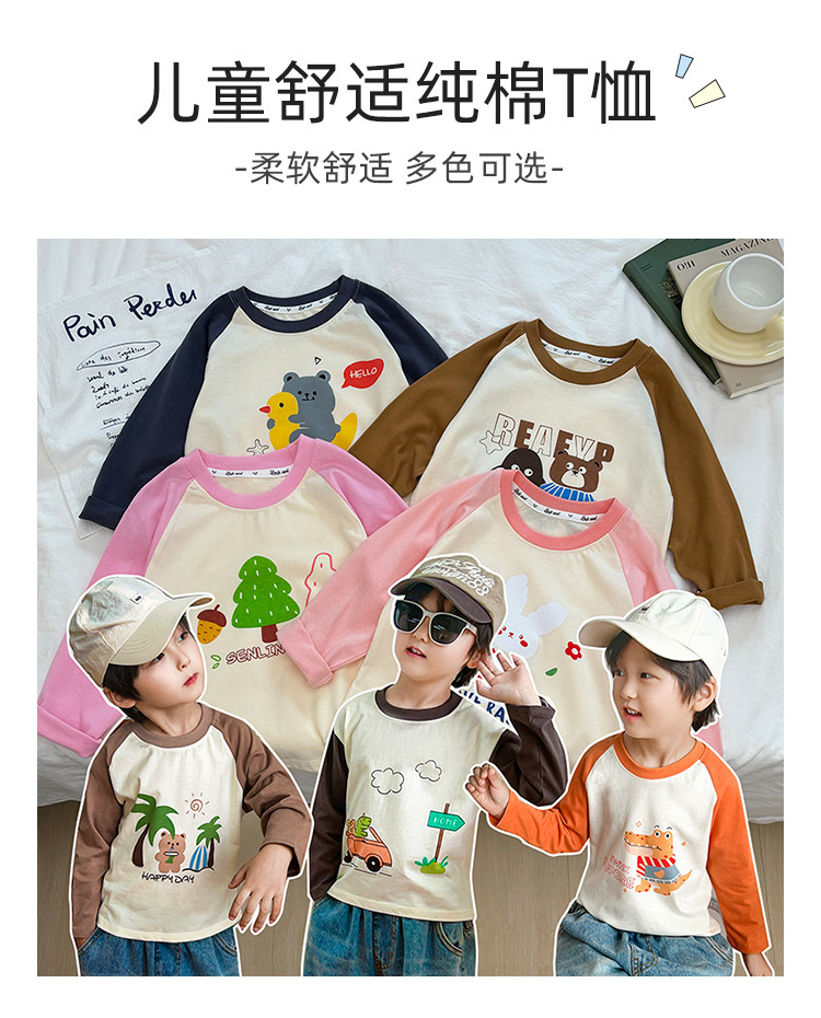 新款儿童t恤100%棉男童上衣长袖单件女宝a类纯棉衣服卡通潮童详情2