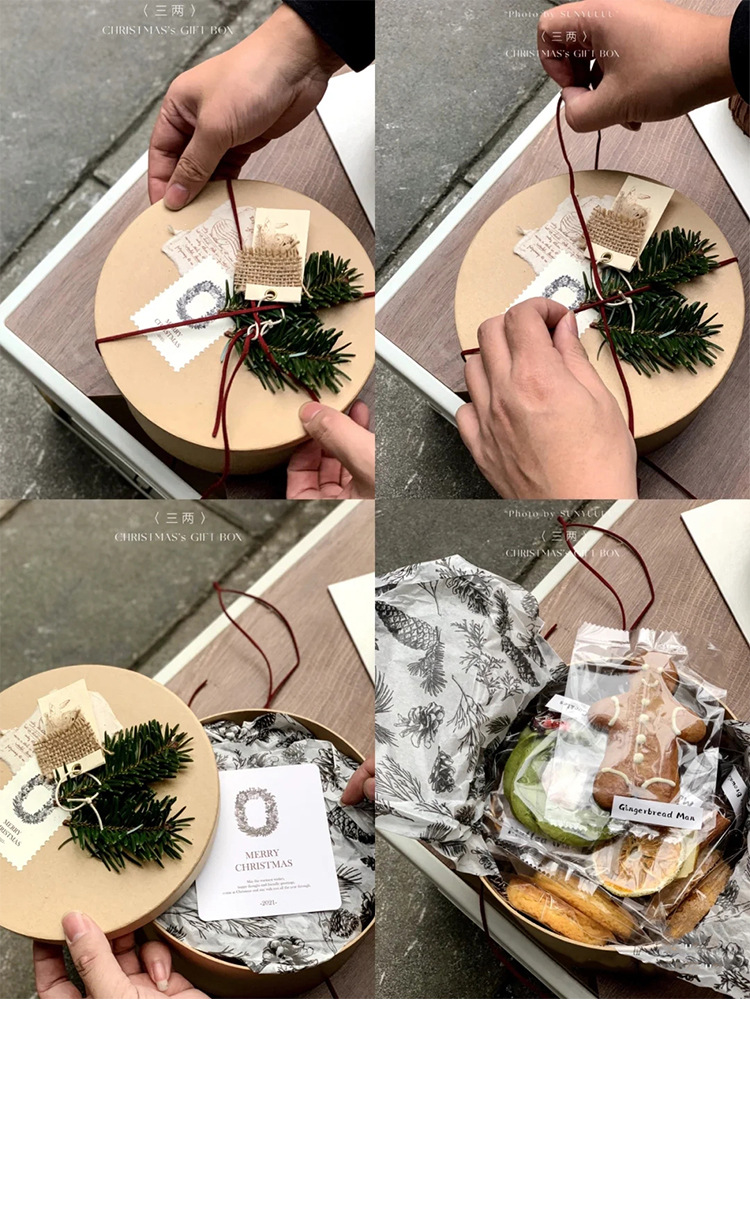 大圆形牛皮纸盒小红书伴手礼盒INS饼干盒风吕敷DIY烘培包装圣诞节详情18