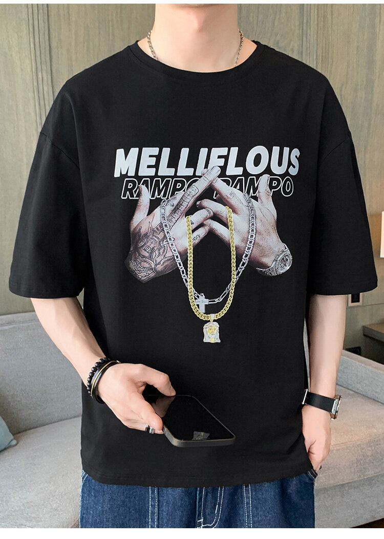 短袖t恤男士夏季潮流休闲半袖体恤宽松打底衫内搭印花潮牌男装详情13