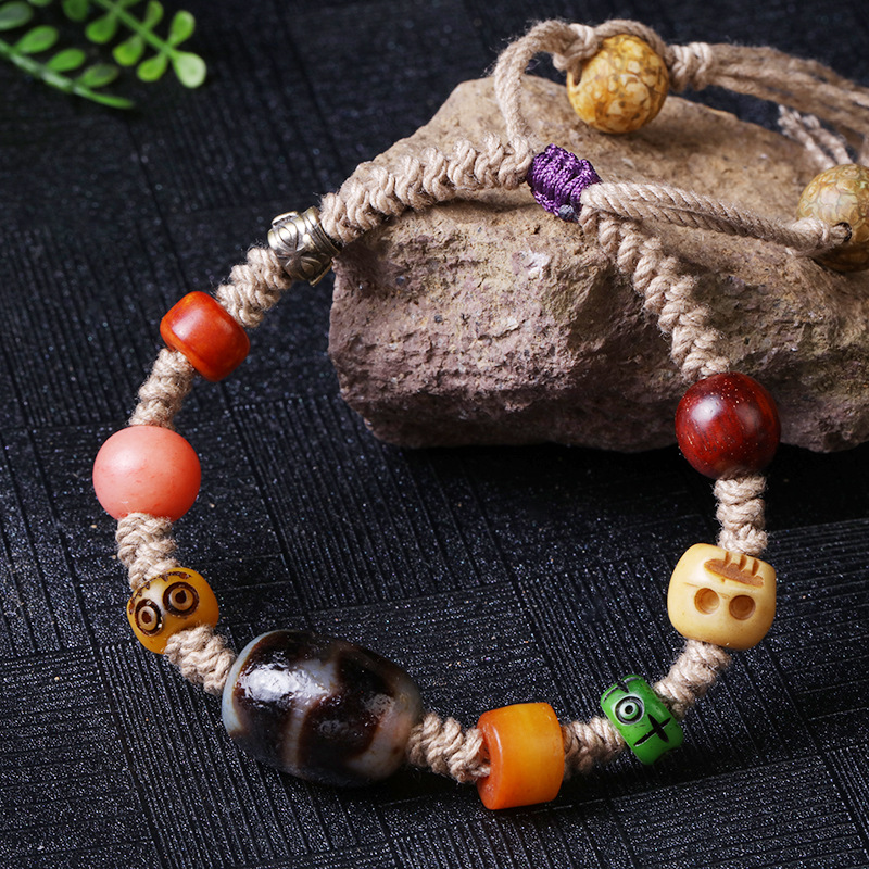 藏式莲花手串玛瑙多宝天珠单圈手链星月金刚大鹏鸟手工编织绳详情15