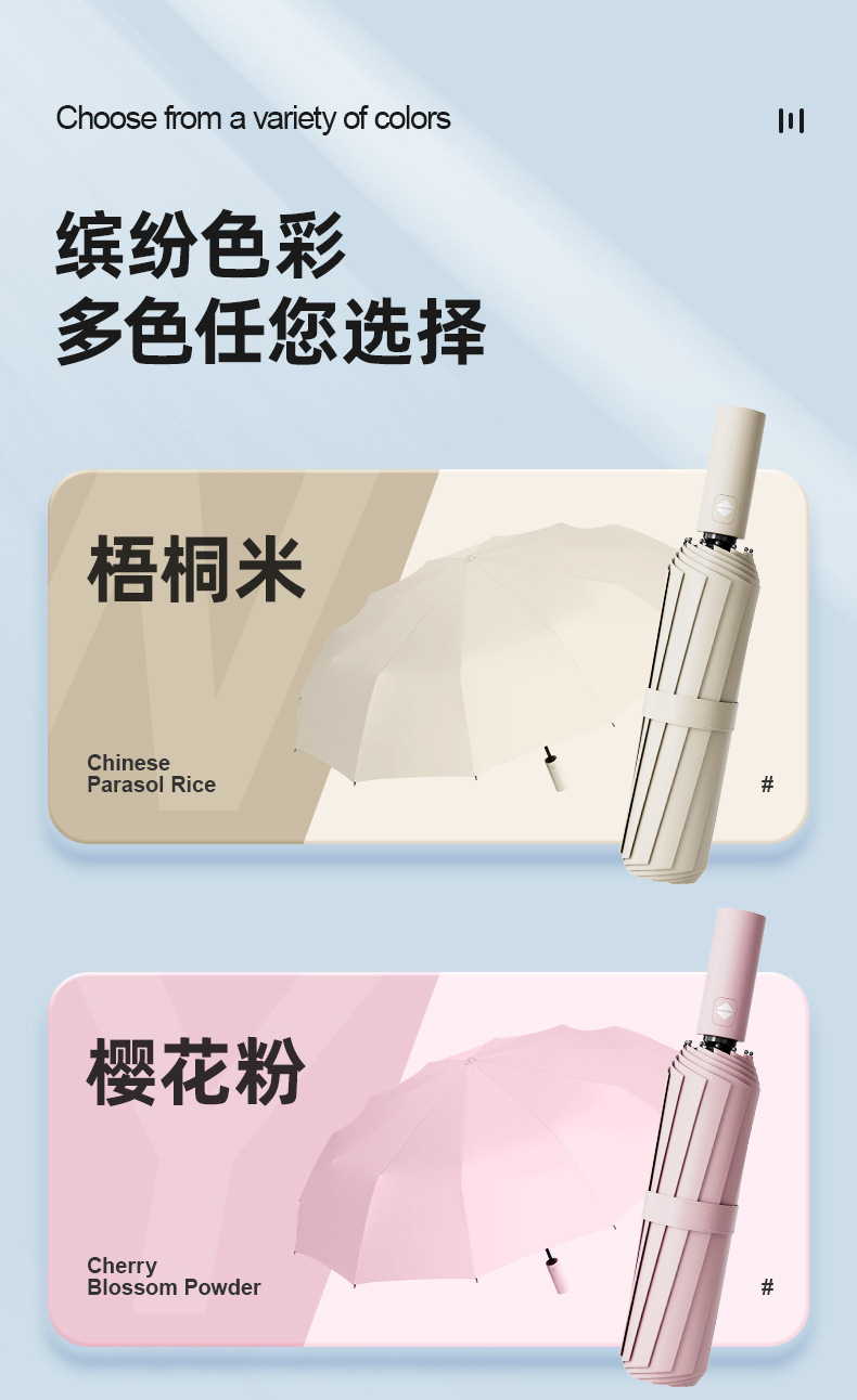 全自动十二骨双龙骨定制广告雨伞三折黑胶防紫外线遮阳伞晴雨两用详情26