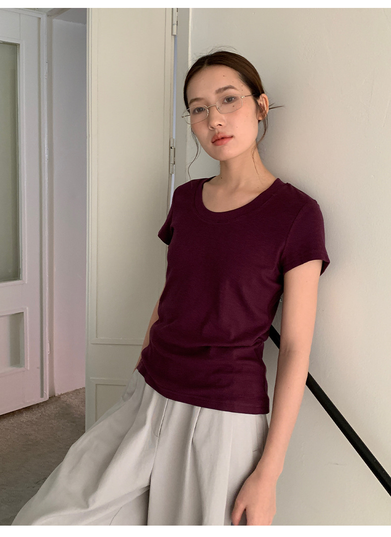 【11 Colors 】 Basic round-neck short-sleeved T-shirt for women 2025 Spring/Summer New simple and versatile solid color top T003 pic 54