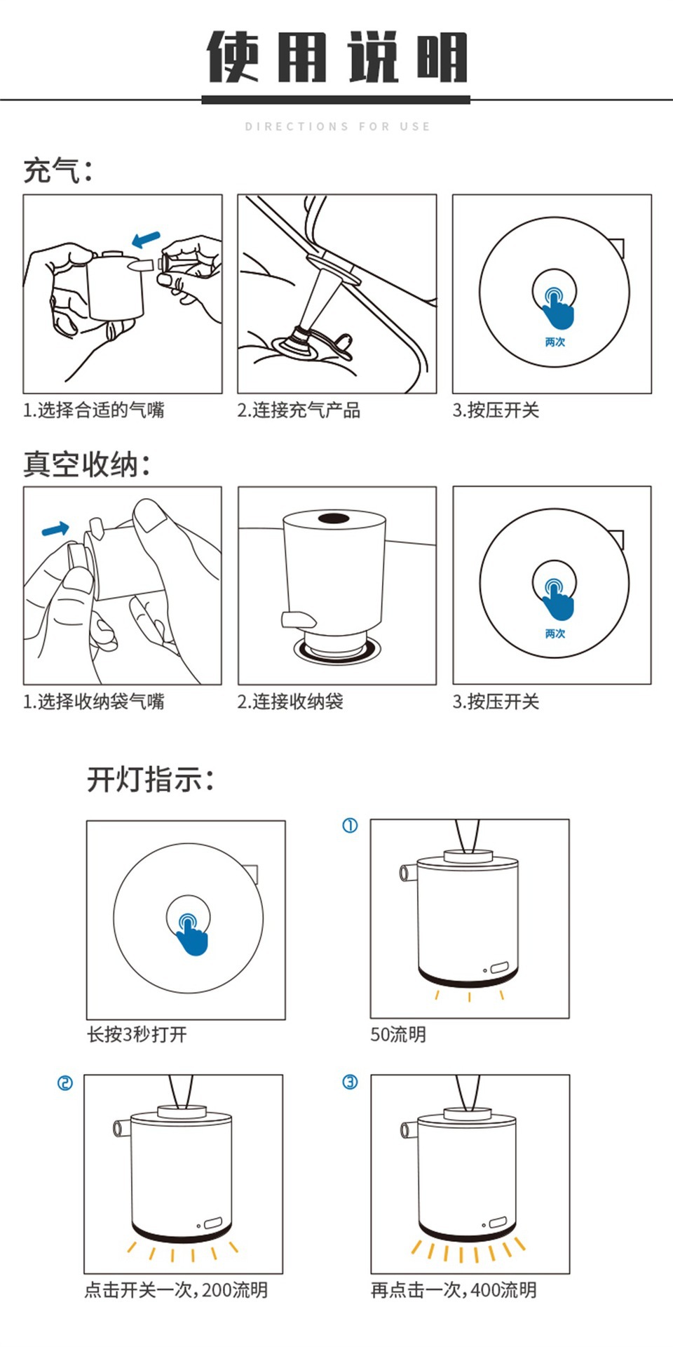 Portable air pump for outdoor camping, mini dual-purpose lighting, campsite lamp, air cushion, electric pump, essential for camping, and other outdoor supplies pic 24