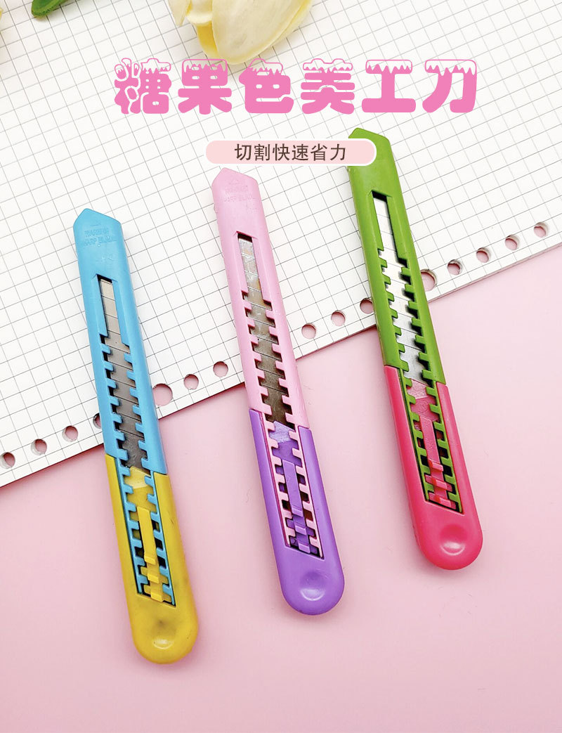 Creative two-color small utility knife, stainless steel wallpaper knife, unboxing and paper cutting knife, cute student stationery and express delivery knife pic 1