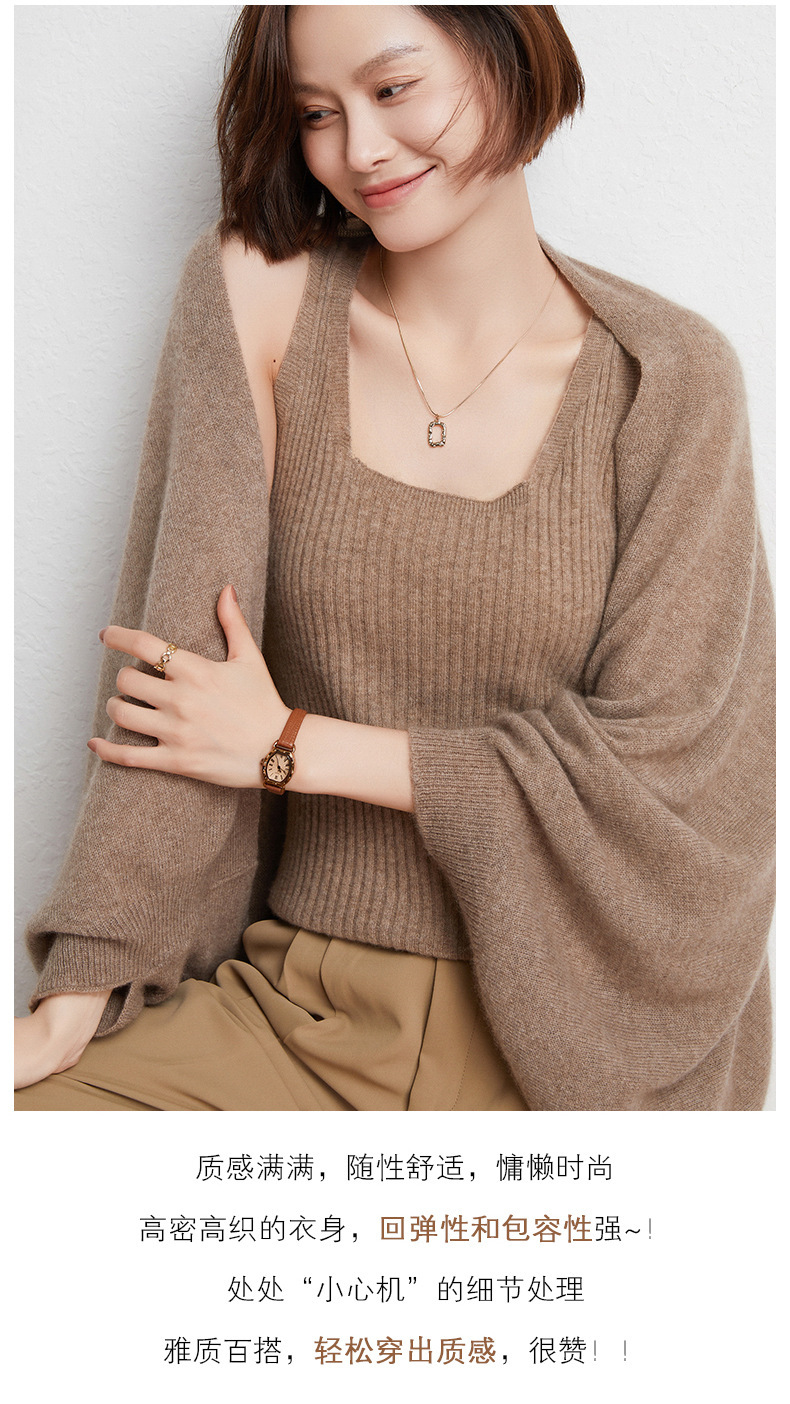 12针密织时尚羊毛披肩女2022秋冬款针织外套围巾两用宽松大气开衫详情5