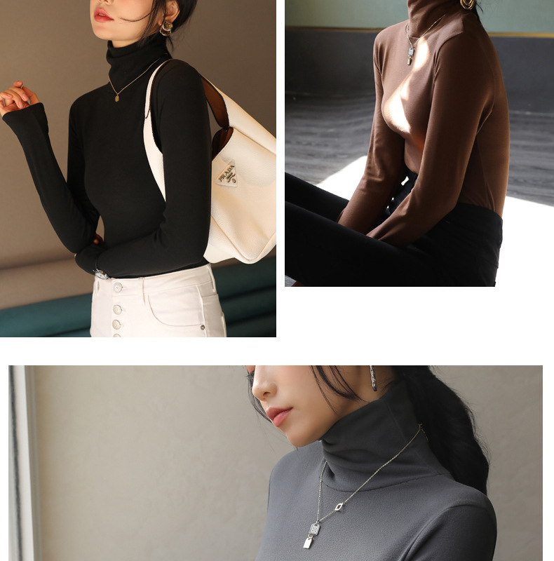 A solid-color German fleece dui high-neck base layer for women, paired with a thick and fleece long-sleeved base layer and a tight T-shirt for autumn and winter pic 21