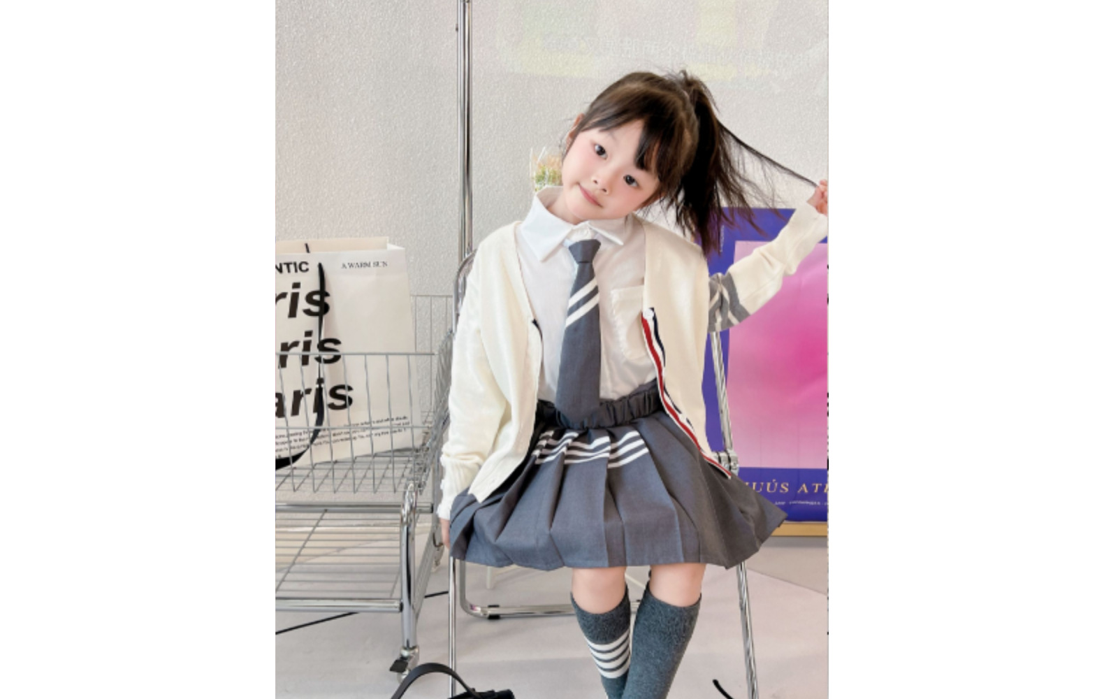 2022秋季新款女童4件套jk制服中大童学院风开衫衬衫百褶裙套装详情9