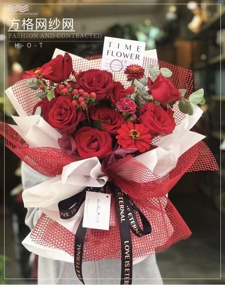 Nueva red a cuadros ramo coreano red de organza floral material exterior floral bolsa de florista red de hilo floral pic 8