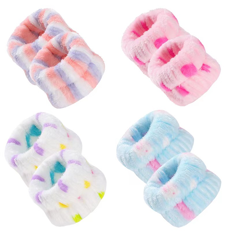Bow face wash and hair band for girls wholesale solid color white matching makeup simple sweat-wiping wrist band flannel hair band pic 30