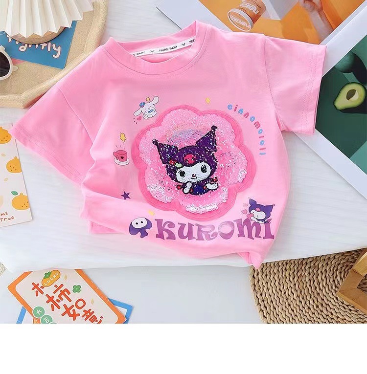 女童t恤短袖纯棉夏季2024新款爆款洋气变色库洛米亮片女孩可爱详情12