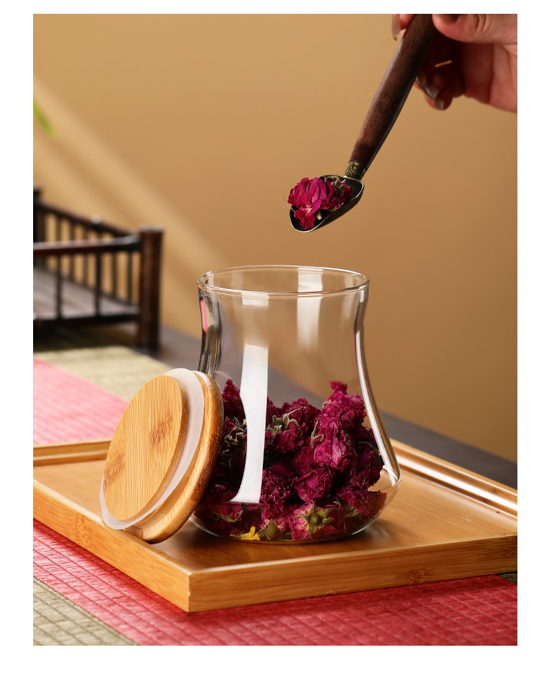 Inicio vidrio de alta borosilicato de forma especial latas herméticas al por mayor tapas de bambú latas de té latas de almacenamiento botellas de almacenamiento de dulces pic 14