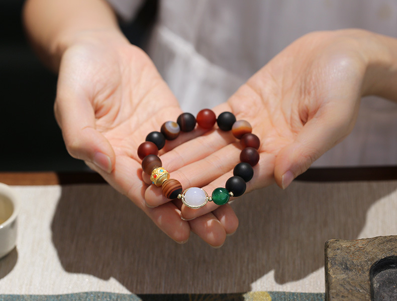 Natural frosted dreamy agate bracelet, ancient method gold accessory, smooth road, good luck agate bracelet, Nepalese gift pic 7