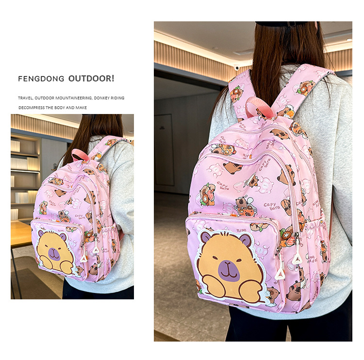 可爱印花卡通大容量卡皮巴拉书包时尚男孩女童学生轻便百搭双肩包详情16