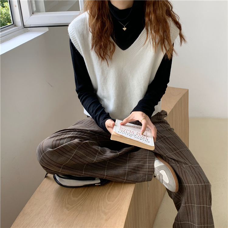 新款春秋女装洋气宽松显瘦V领毛衣外穿鹅黄色针织马甲背心详情46