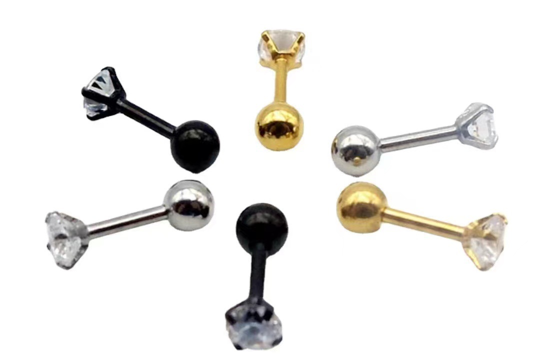 韩版金属螺纹时尚4爪锆石钛钢简约个性耳饰耳钉耳骨钉饰男女通用详情2