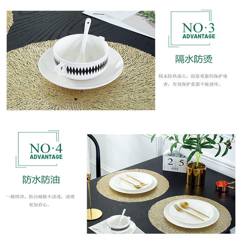 沃美 欧式轻奢圆形乱丝PVC餐垫家居装饰简约时尚大方防水防滑防油防烫耐磨隔热餐垫详情21