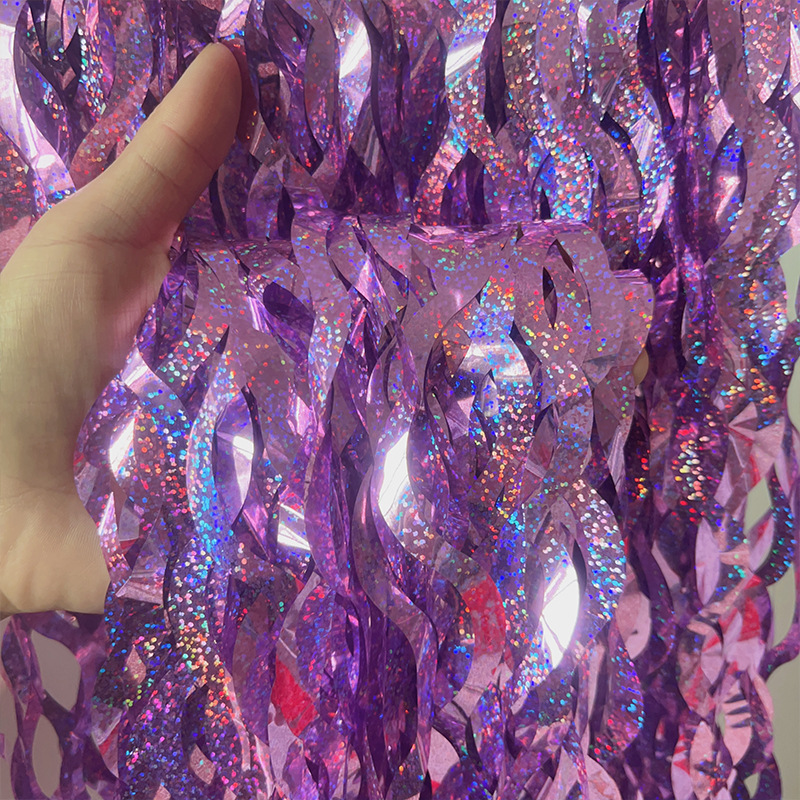 Wholesale of new cross-border 1X2M ceramic curved knife style rain silk curtain S-shaped tassel latte art party decoration background props pic 29