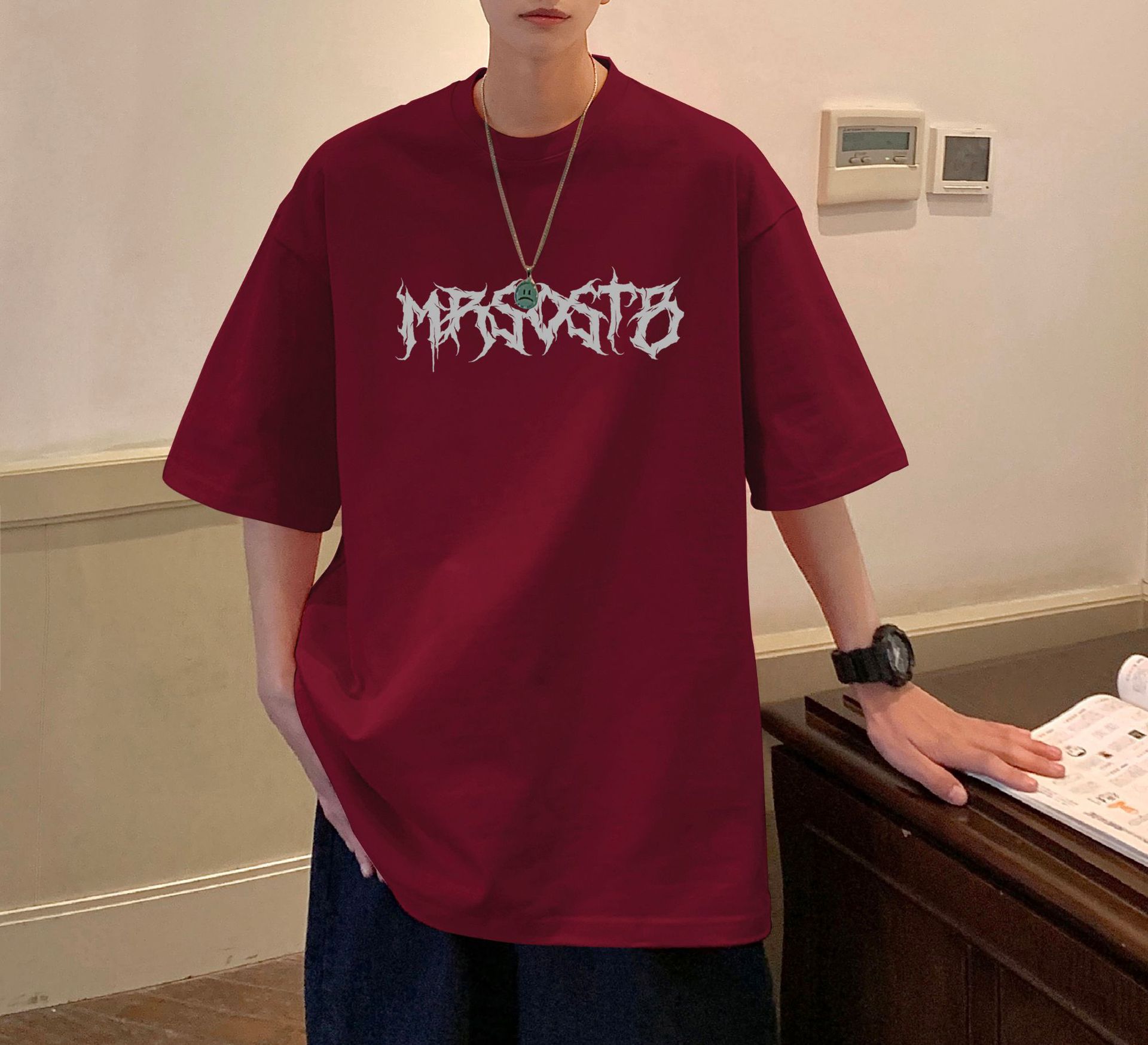 Camiseta de manga corta americana de algodón pesado hombre 2024 nuevo verano hombre retro country trend oversize pic 32
