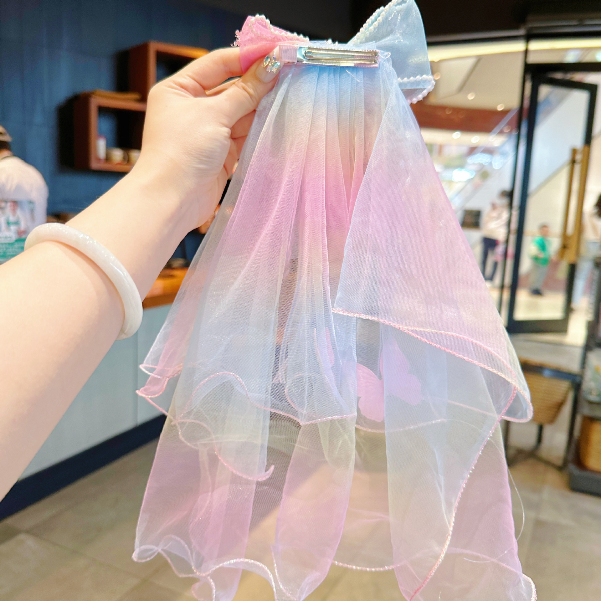 Princess Elsa from Frozen with a bow, an ethereal veil, a delicate and cute handcrafted children's hair accessory pic 44