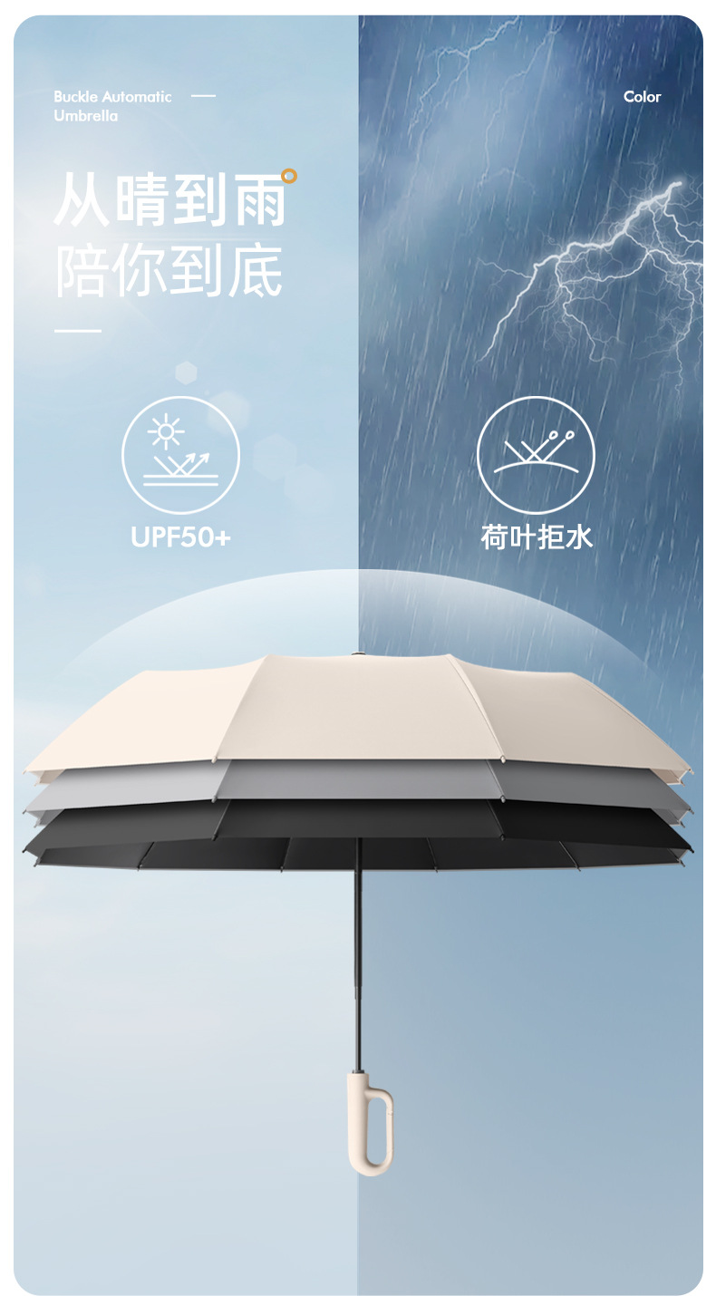 全自动环扣雨伞晴雨两用防晒防紫外线男折叠雨伞女高级感遮太阳伞详情12