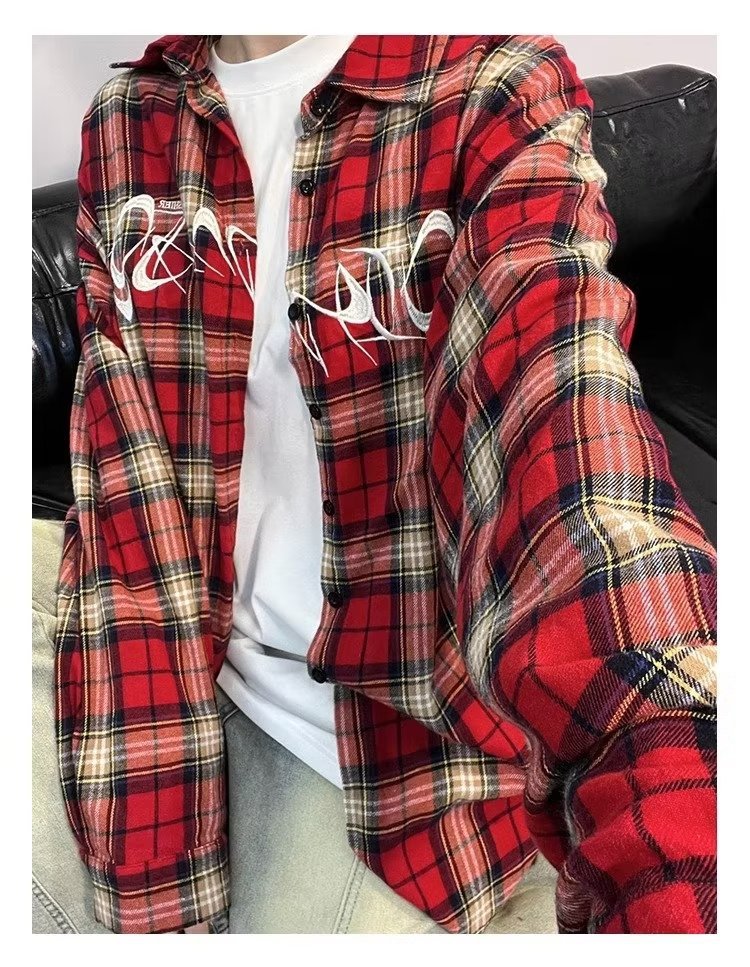 美式春秋季日系长袖格子衬衫男士韩版潮流ins网红休闲款衬衣外套详情25