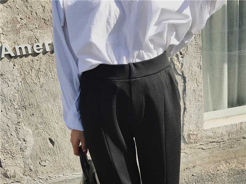 High-waisted, letter-printed black, slightly flared, fashionable, slit straight 9-inch casual pants pic 8