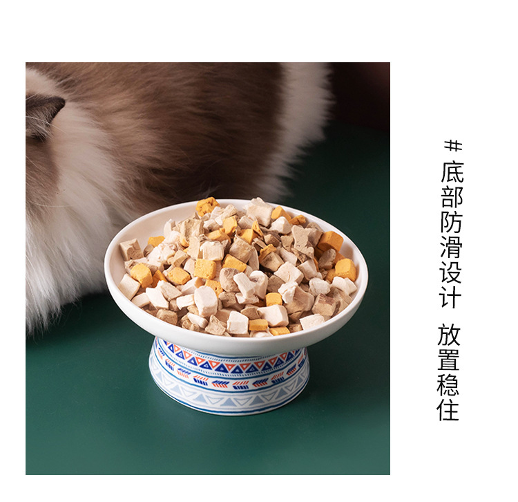 亚马逊陶瓷猫碗高脚护颈椎猫粮碗猫盆饮水碗宠物零食碗波西米亚风详情10
