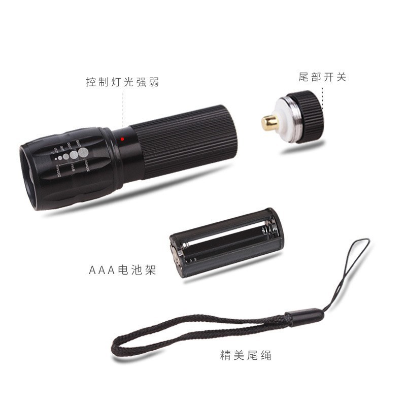 Gift flashlight, high-intensity aluminum alloy zoom three-speed LED small flashlight, retractable dry battery flashlight, waterproof pic 4